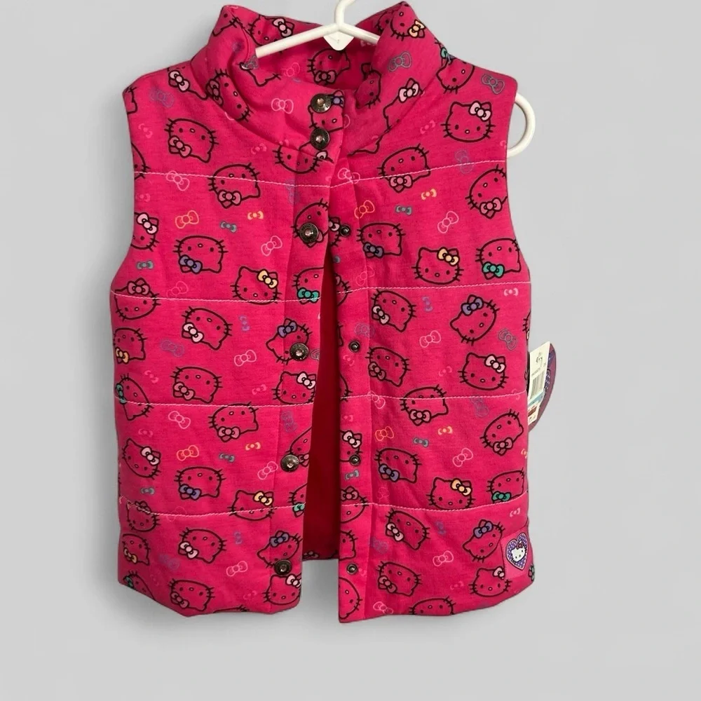 Hello Kitty Sanrio New Deadstock quilted snap down  vest novelty pink gem size 5